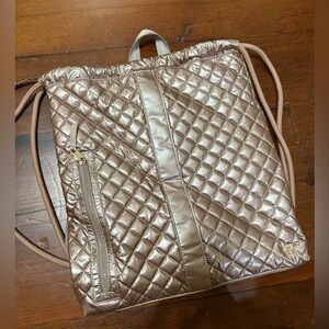 Oliver Thomas 24 + 7 Rose Gold quilted drawstring cinch backpack tennis bag